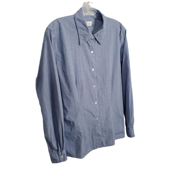 Foxcroft Tops - Foxcroft Size 12 Shirt Blouse 100% Cotton Fitted Long Sleeve Micro Plaid Blue